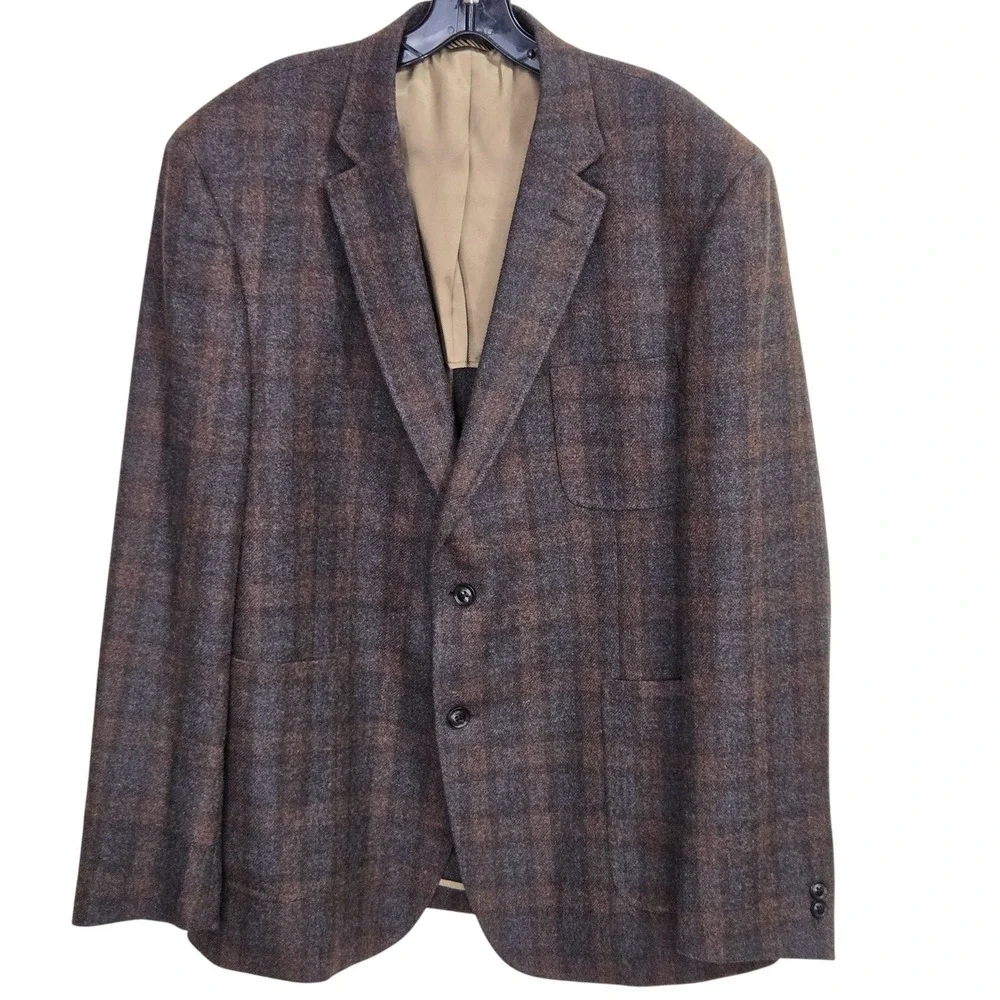 Billy Reid Wool Sport Coat Men 46R Brown Grey Plaid 2 Button Blazer Unstructured